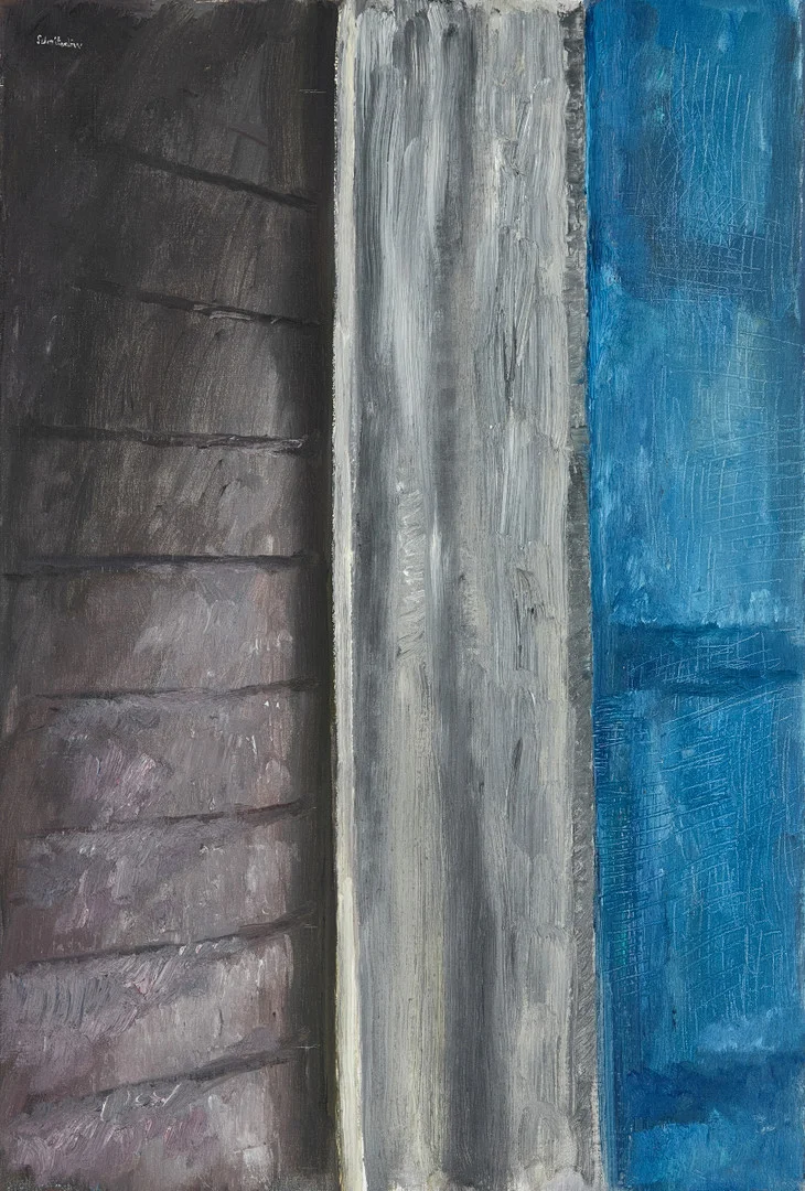 BERTRAM SCHMITERLÖW (1920-2002), Komposition i grått och blått, signerad ’Schmiterlöw’, olja på duk. — Paintings — Crafoord Auktioner Stockholm