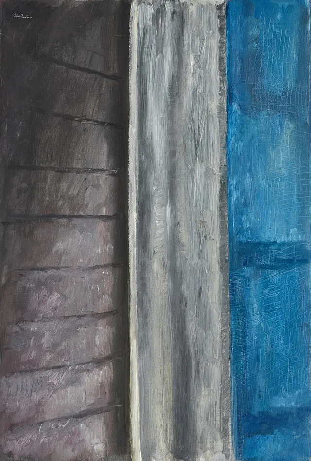BERTRAM SCHMITERLÖW (1920-2002), Komposition i grått och blått, signerad ’Schmiterlöw’, olja på duk.