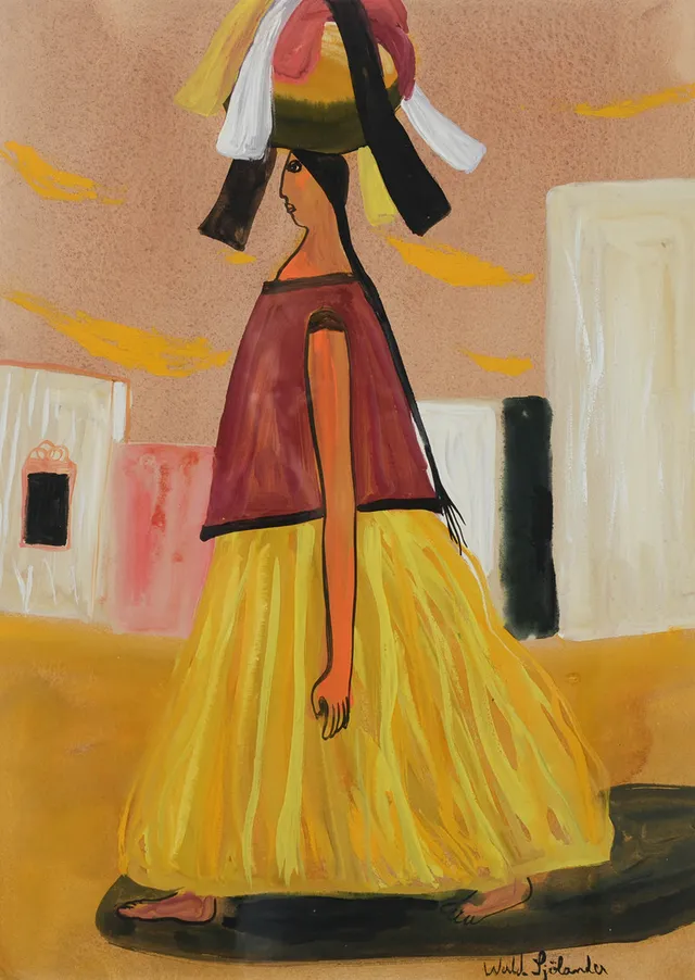 WALDEMAR SJÖLANDER. Orientalisk kvinna, gouache, signerad.