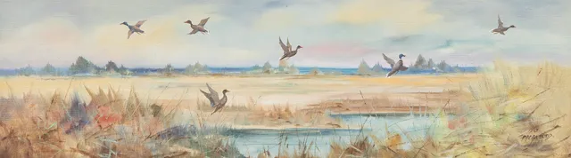PER ÅKERED (1924-2008). Andflykt, olja på duk, signerad.