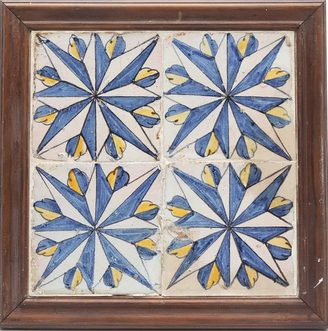 FOUR-TILE Catalan earthenware panel, 17th century.