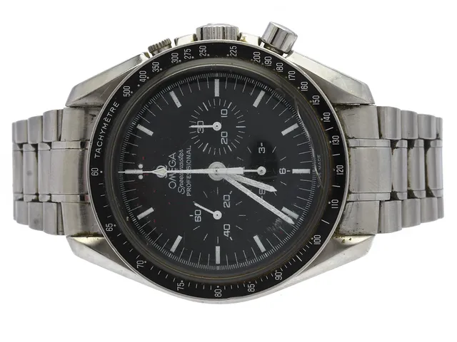 OMEGA, Speedmaster, Professional, "Tachymètre", s.k. "Moon Watch", Cal 1861, Verk nr. 77019630, Serie nr. 77019630, PIC nr. 3570.50.00, Ref nr. ST 345.0022, Boett nr. 145.0022 / 345.0022 (LL), kronograf (defekt), herrur, 42 mm, stål, manuell, plexiglas (skadat), skadad urtavla, defekt (OBS: se fördjupad info), saknar tryckknapp, originallänk, viklås, Ref nr. 1498/840, cert, november 2000, box.