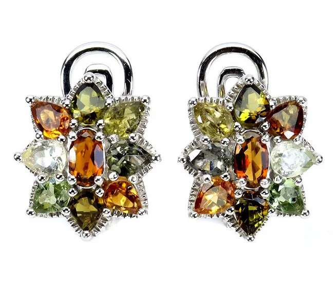 Earrings in rhodium-plated sterling silver adorned with numerous multicolored tourmalines. — Jewellery/Earrings — Lauritz