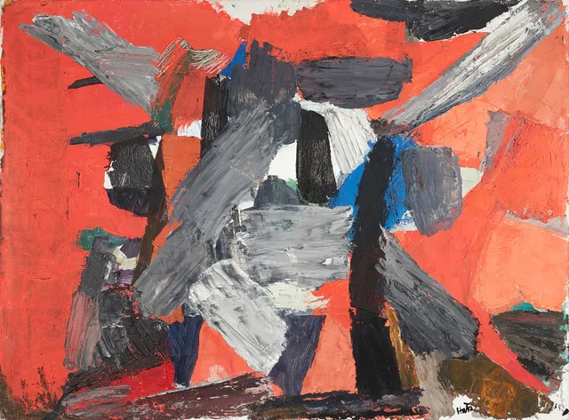 FELIX HATZ (1904-1999), "ELDEN" - Komposition i rött, signerad och daterad Hatz 1958, olja på duk.