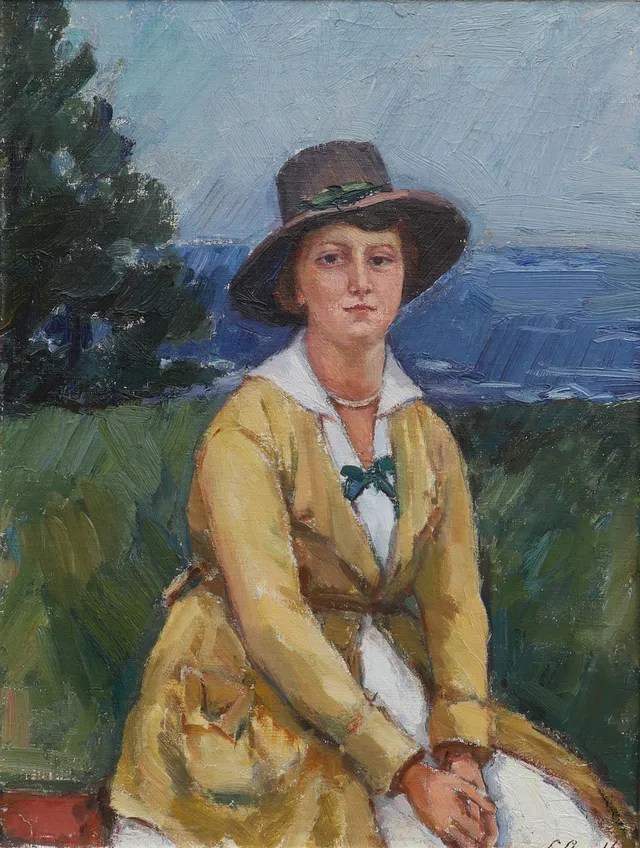GUSTAF ARNOLDS. Olja på duk uppspänd på pannå, porträtt av kvinna, signerad.