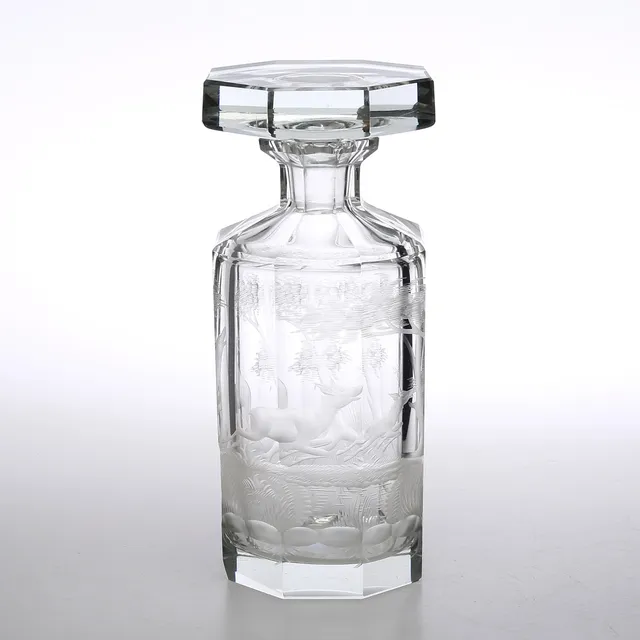 KARAFF, slipat glas, jaktmotiv, 1900-tal.
