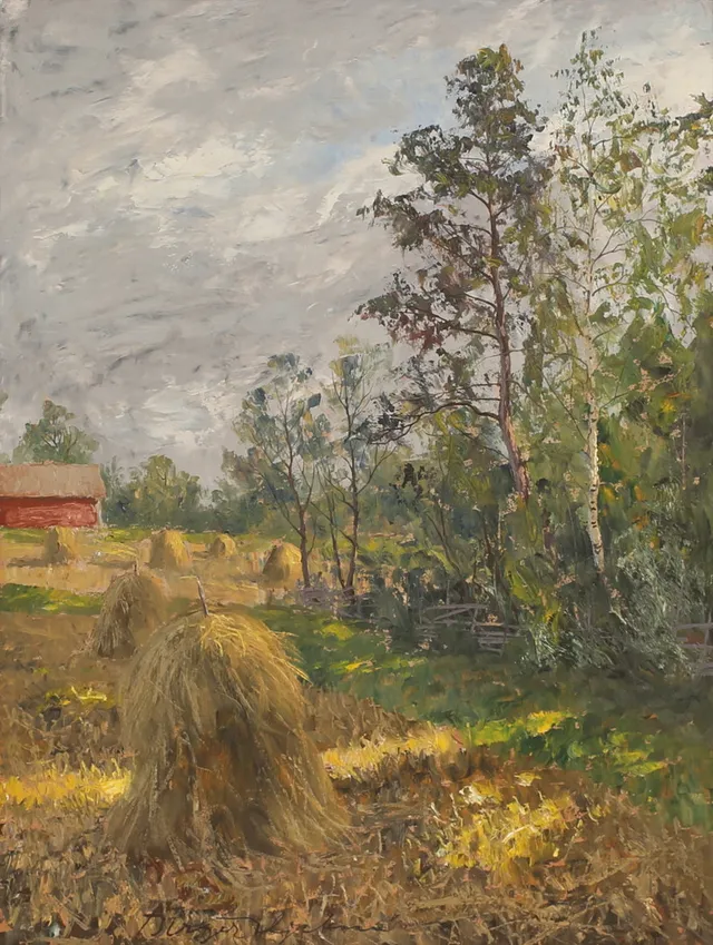 BIRGER HJELM. Olja på pannå, " I skogskanten Varv 1951" signerad.