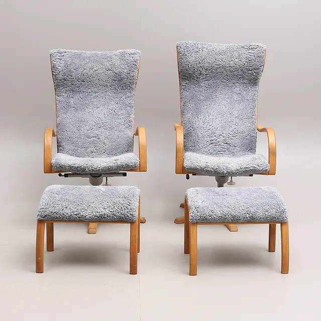 JAN EKSTRÖM. Snurrfåtöljer, ett par med fotpallar, "Gazell", Conform.