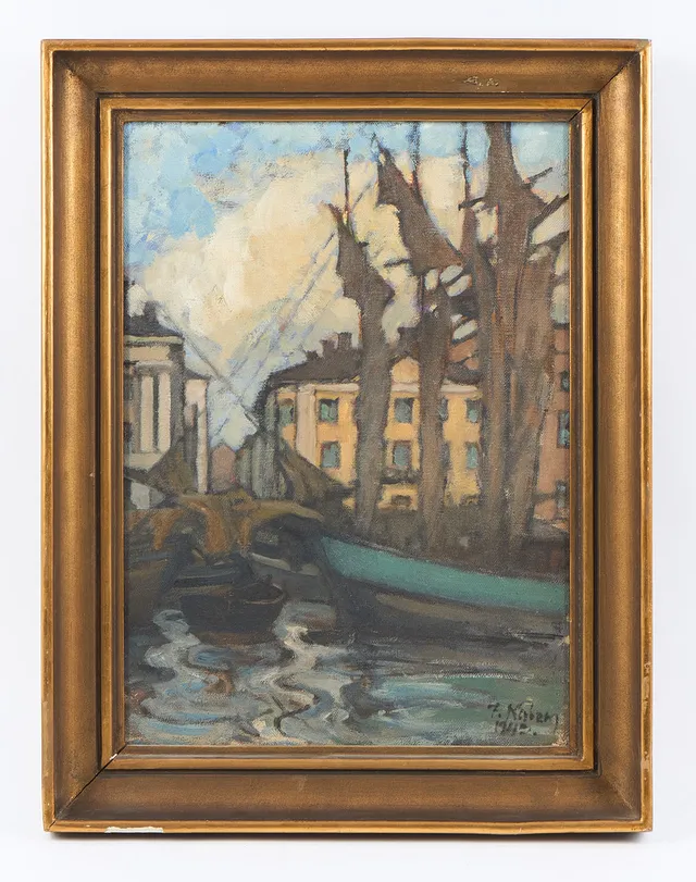FRANS NYBERG. Helsingfors motiv, signerad samt daterad 1942, olja på duk.