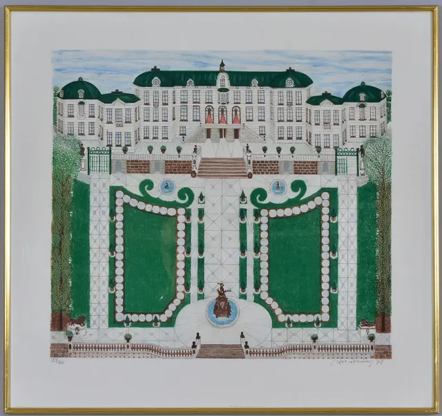 ARVID WIDERBERG. färglitografi, Drottningholm.