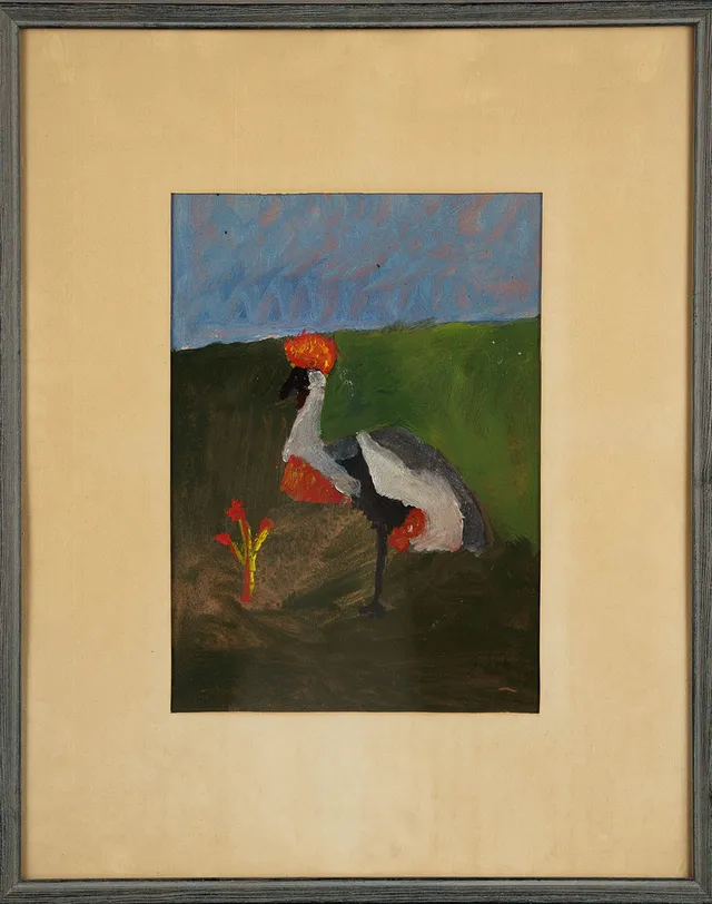 ALFRED FREDRIKSSON. Blandteknik på papper, "Fågel och blomma", Signerad, 1970.