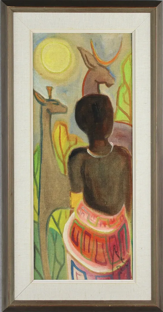 WALTER PRASKI. Olja på duk limmad på pannå, "Afrikansk studie", signerad.