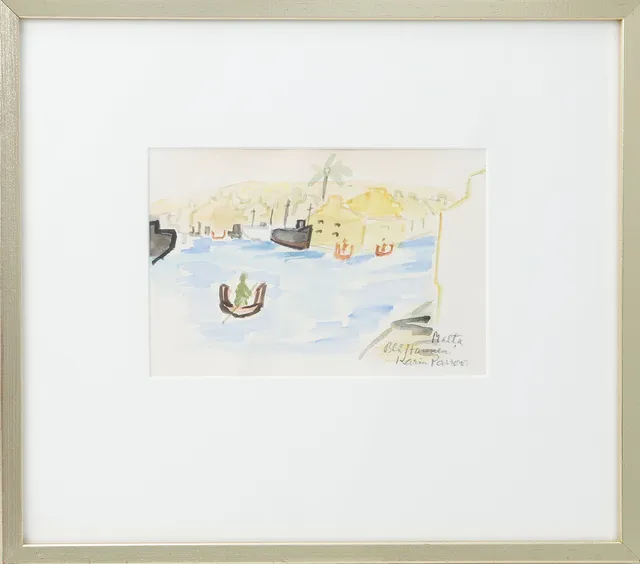KARIN PARROW. "Malta Blå Hamnen", akvarell, signerad.
