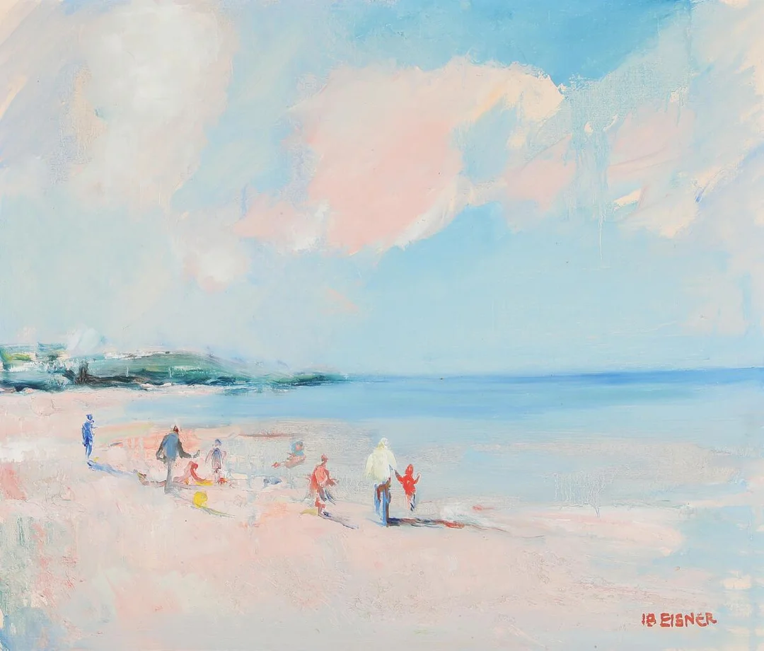 Ib Eisner: Summerday at the beach. Oil on canvas. Signed Ib Eisner. 60×70 cm. — Modern Paintings/Classical modernism — Bruun Rasmussen