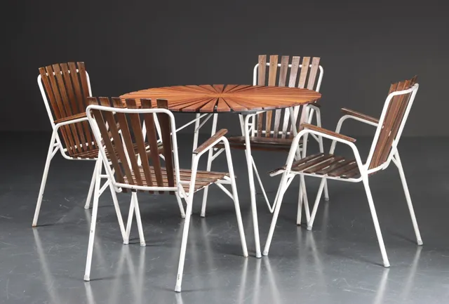 Havesæt; havebord samt fire stole, teaktræ (1+4)