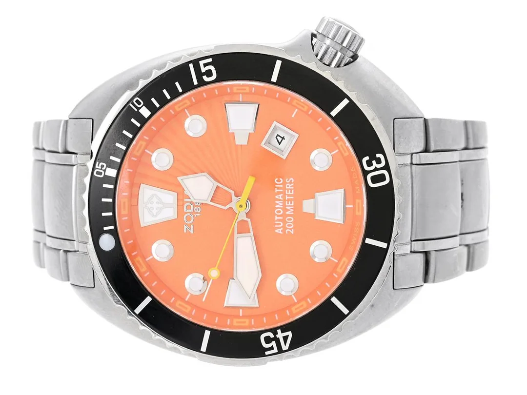 ZODIAC, Oceanaire, (200M/660FT), Cal CL 888, Serie nr. 00229, Ref nr. ZO8002, herrur, 45 mm, stål, automatisk, mineralglas, datum, originallänk, viklås, längd 180 mm, ca 2010. — Klockor/Zodiac — Kaplans