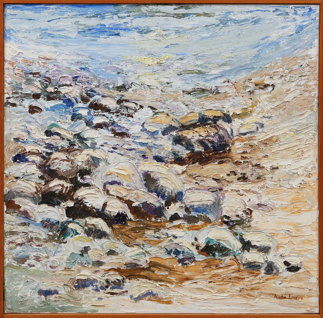 ANITA ERSÉUS. Strandkant med stenar, olja på duk, signerad. — Paintings — Göteborgs Auktionsverk