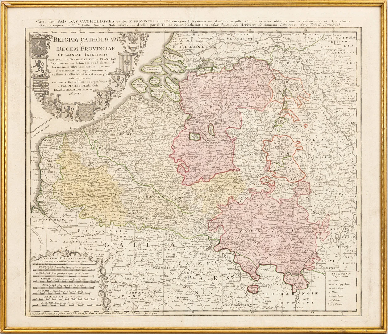 KARTA, handkolorerat kopparstick över Belgium Catholicum och Decem Provinciae Germaniae Inferioris, Homann, 1700-tal. — Maps — Auktionshuset Kolonn