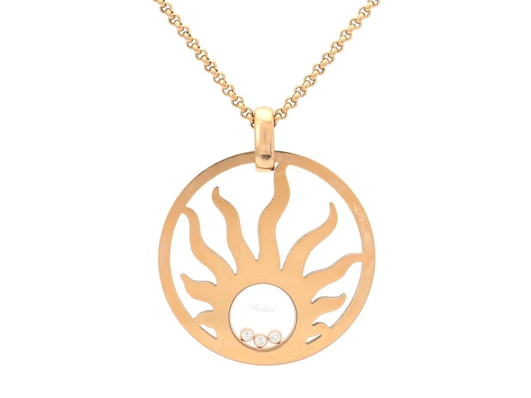 CHOPARD, collier, Happy Sun, 18K guld, 3 briljantslipade diamanter ca 0,09 ctv, ca TW/VVS, ref.nr 79/6688-20, serie nr. 3122820, längd 42 cm, vikt 24,9 g — Smycken/Collier — Kaplans