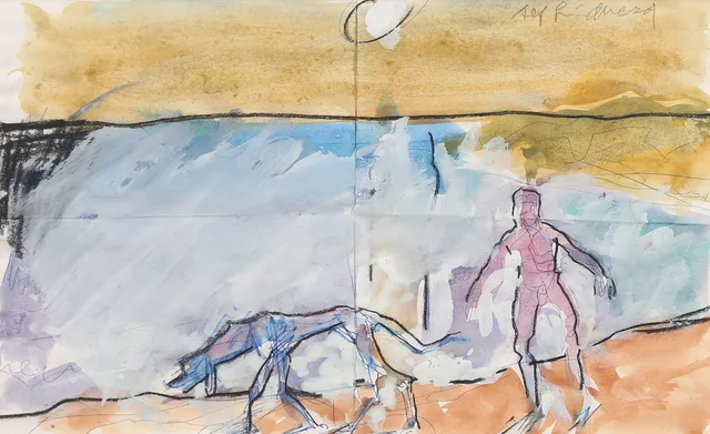 ALF LINDBERG. Figurkomposition, blandteknik på papper, signerad.