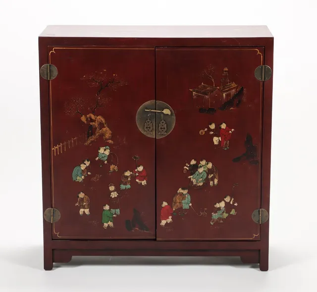 Chinese cabinet of red lacquered wood