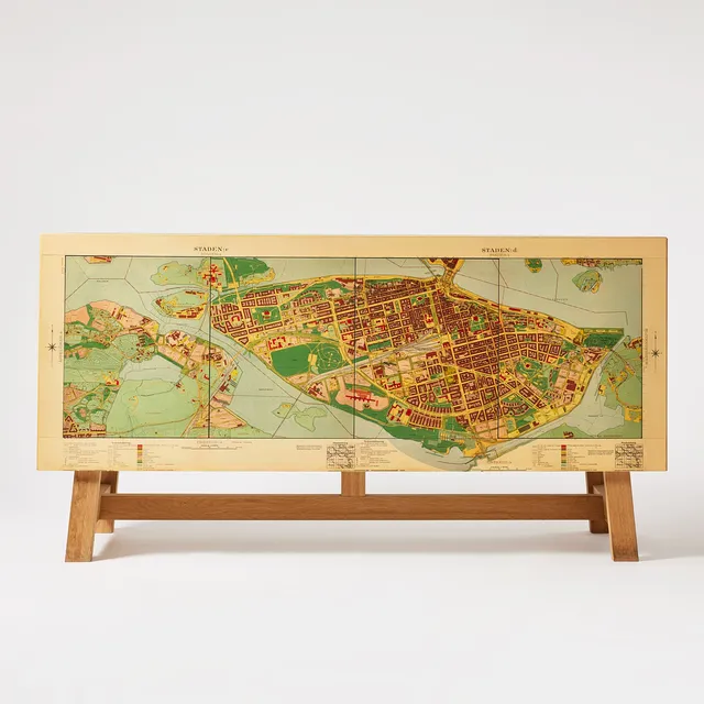 JOHAN HELLSTRÖM (MÖBELSNICKARMÄSTARE). Sideboard, specialbeställt med motiv av 1940 års karta över Stockholm, modellen formgiven 2014, ek och MDF.