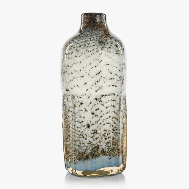 BENNY MOTZFELDT. Vas, PLUS glashytta, Norge 1975, unik, glas med underfång i ljusblått och bronsfärgade bubblor.