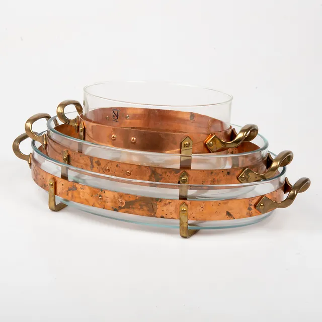 UGNSFORMAR, 3 stycken, koppar/glas, sent 1900-tal.