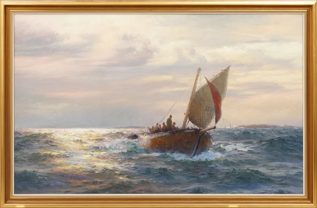 EMIL EKMAN. Segelbåt till havs, olja på duk, signerad.