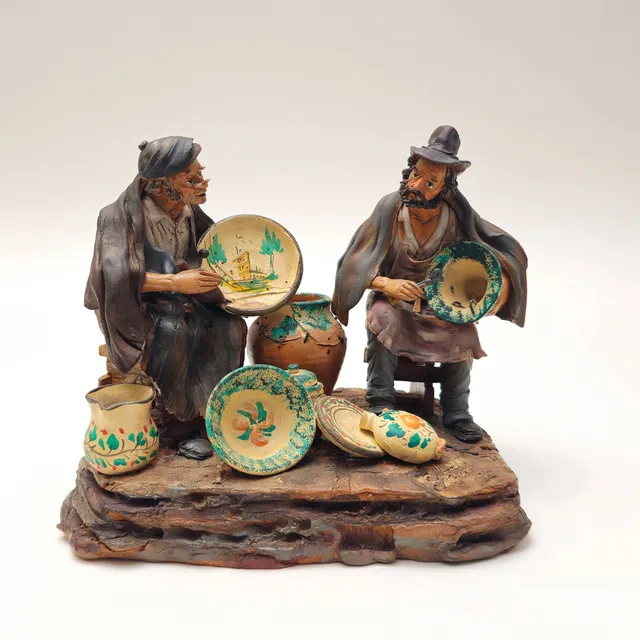 GRUPO ESCULTORICO TERRACOTA DE DERUTA ITALIA. ALFAREROS PARA BELÉN. FIRMADO. 1927.