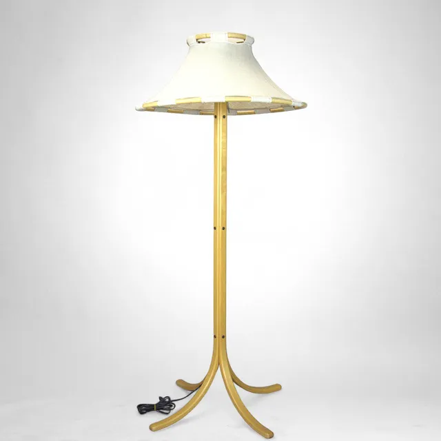 ANNA EHRNER. Golvlampa, "Anna", stomme av bok, skärm av canvas, Ateljé Lyktan, Århus.