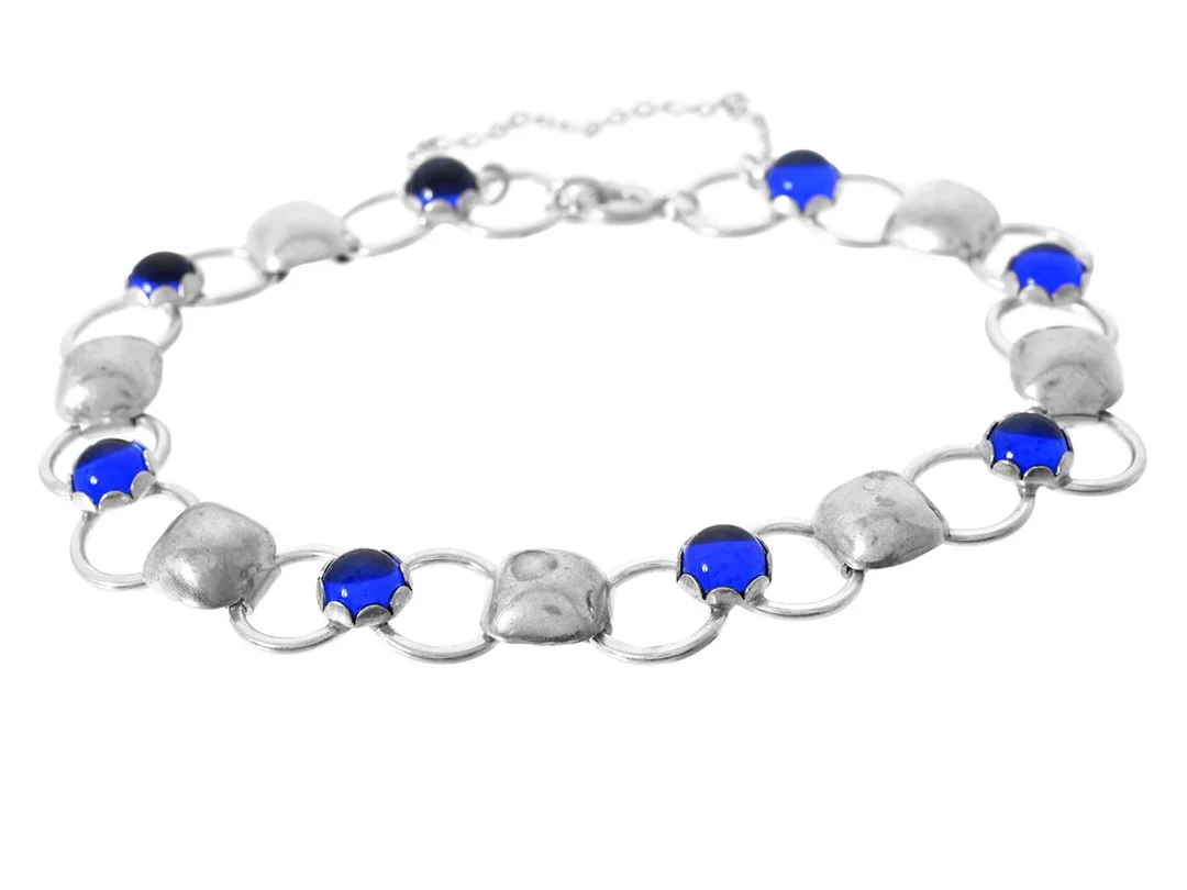 ARMBAND, silver, blå stenar, längd 20 cm, säkerhetskedja, vikt 13,6 g. — Smycken/Armband — Kaplans