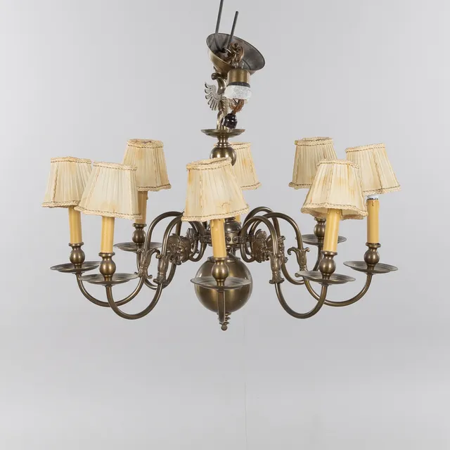 TAKLAMPA, malm, 8 ljusarmar, 1900-tal.
