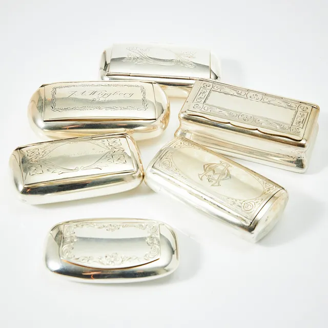 DOSOR, sex stycken, silver, import stämplar, graverad dekor.