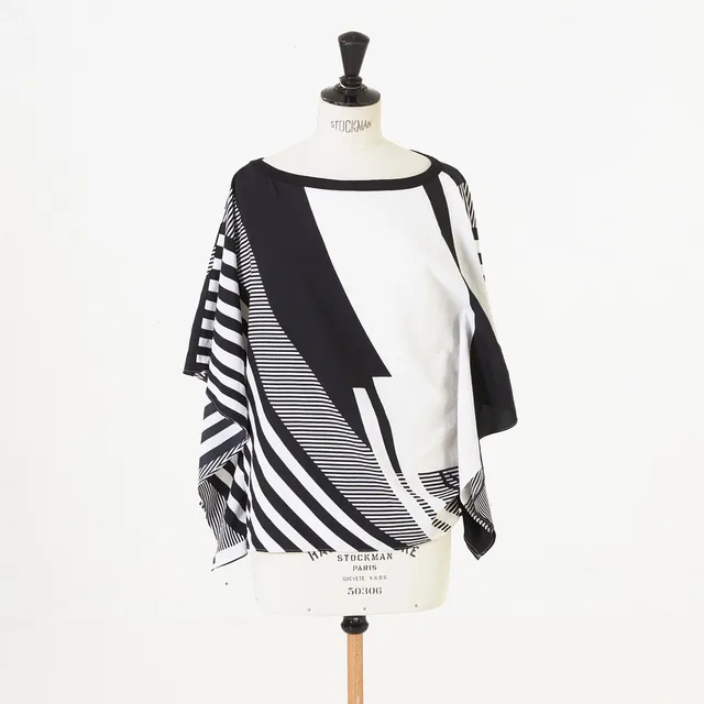 LAUREN RALPH LAUREN, blus, svart och vit, 100% polyester.