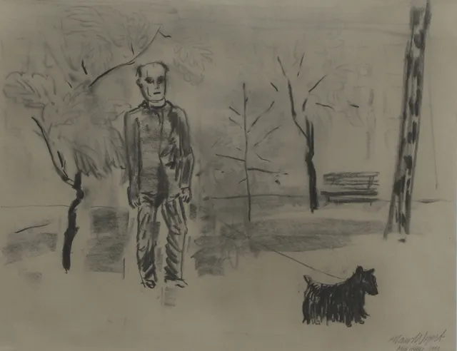 HANS WIGERT. Kolteckning, "Min hund", signerad och daterad 1999.