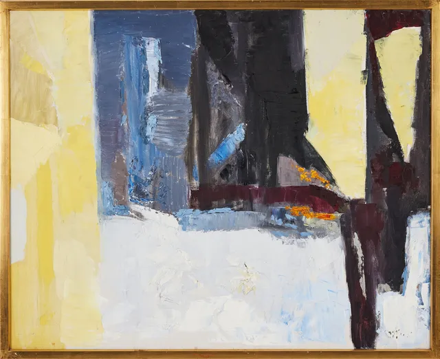 TAGE HEDQVIST. Gult hus i snö, olja på duk, 80 x 100 cm.