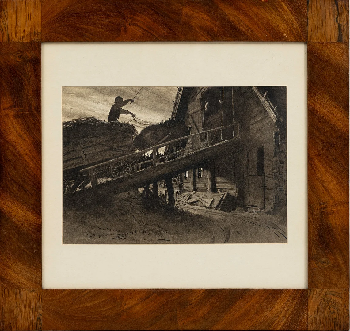 GUSTAF ANKARCRONA. "Sista lasset", tuschlavering, signerad, datering 95, dedikation. — Drawings — Auktionshuset Kolonn