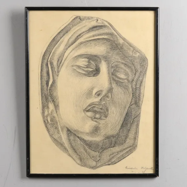 OIDENTIFIERAD KONSTNÄR. Blyerts, "Kvinnoporträtt", signerad och daterad 1937.