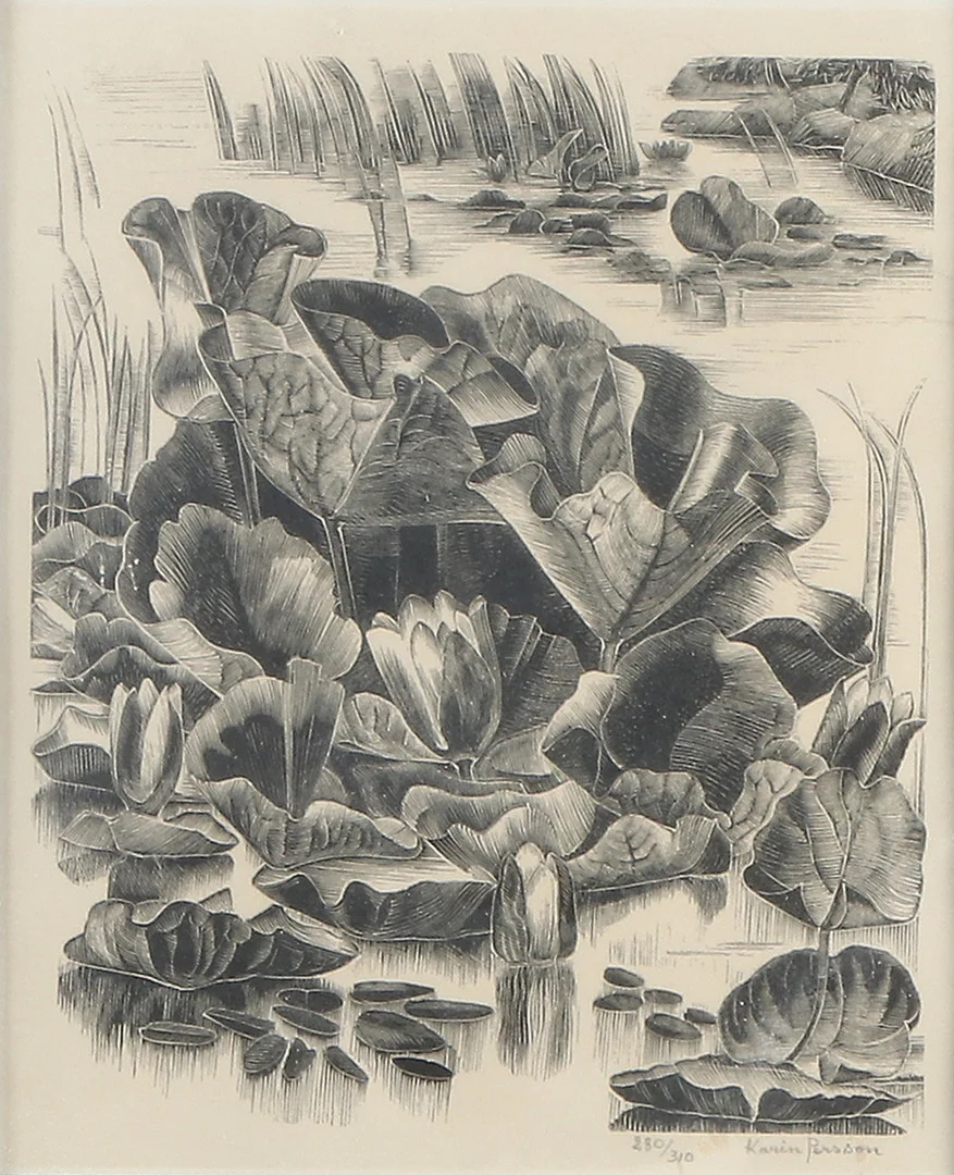 KARIN PERSSON. Etsning, 280/310. Vattenväxter. Signerad. — Engravings & Prints — Skånes Auktionsverk