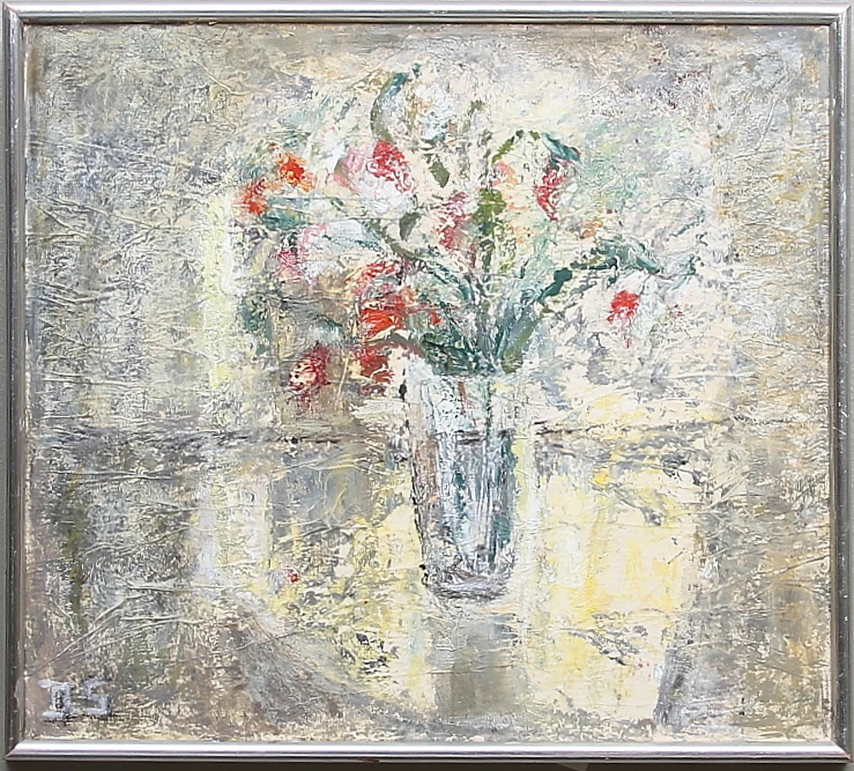 DAGNY SCHÖNBERG. Blomsterstilleben. Olja på pannå. Signerad. — Paintings — Gomér & Andersson Linköping