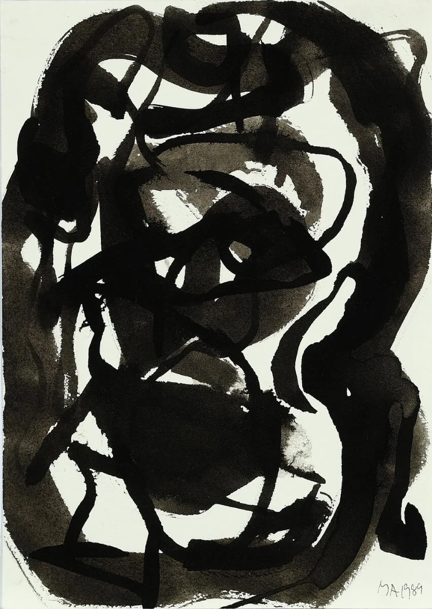 Four compositions. Three signed MA. Ink and gouache on paper. Sheet size 24×17 cm. Unframed. (4) — Modern Paintings/Modern art — Bruun Rasmussen