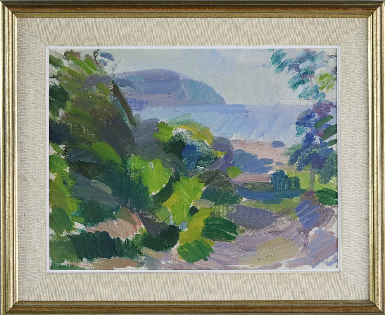 NILS FOLKE KNAFVE. Olja på pannå, utsikt mot Kullaberg, signerad. — Paintings — Höganäs Auktionsverk
