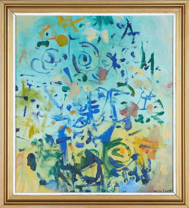 OLEV MIKIVER (1922-1994). komposition, olja på duk, signerad.