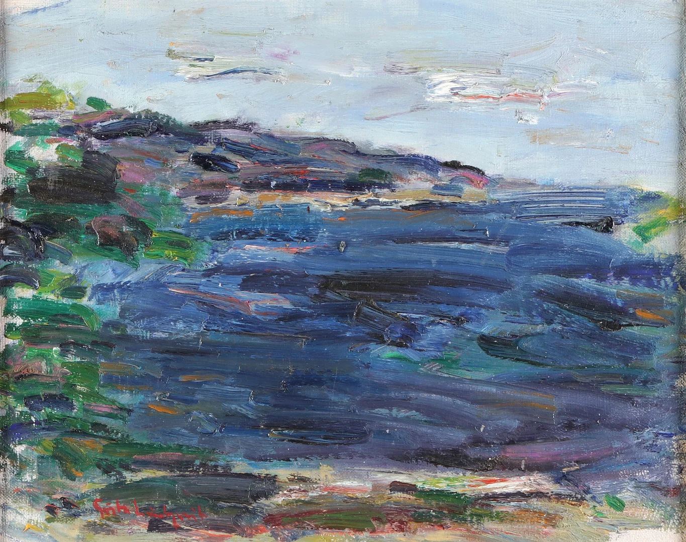 GÖSTA LINDQVIST. Oljemålning på duk, uppfodrad på pannå. Kustlandskap. Signerad. — Paintings — Skånes Auktionsverk