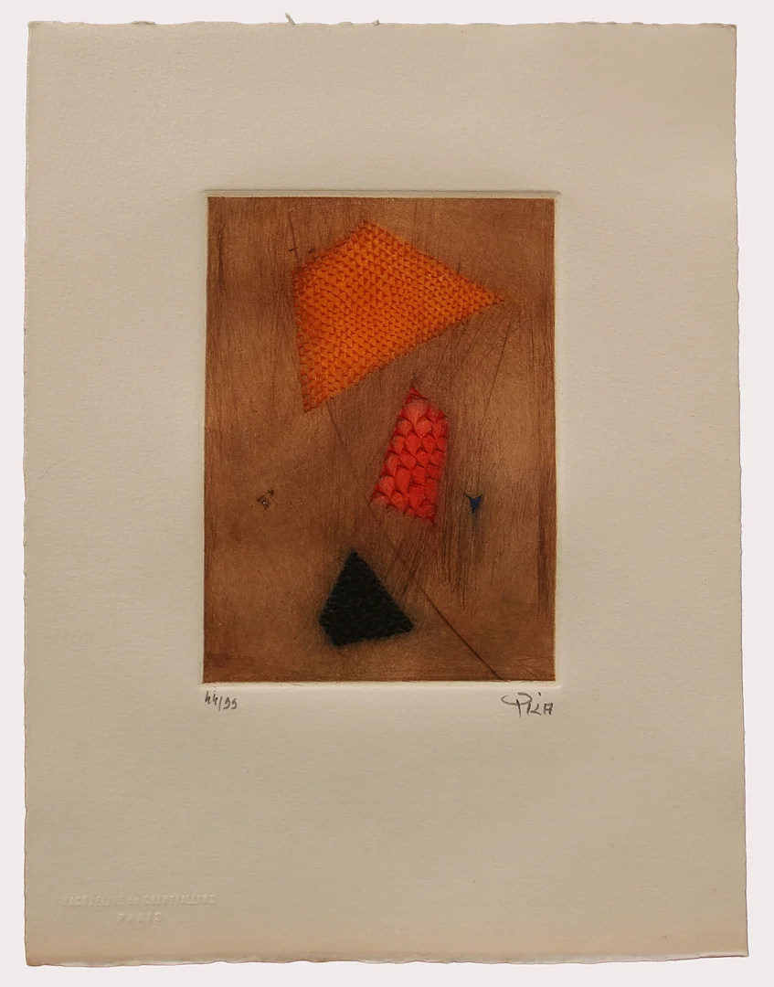 ARTHUR LUIZ PIZA. Färgetsning, geometrisk orange/röd komposition, numrerad 45/99 signerad. — Engravings & Prints — Limhamns Auktionsbyrå