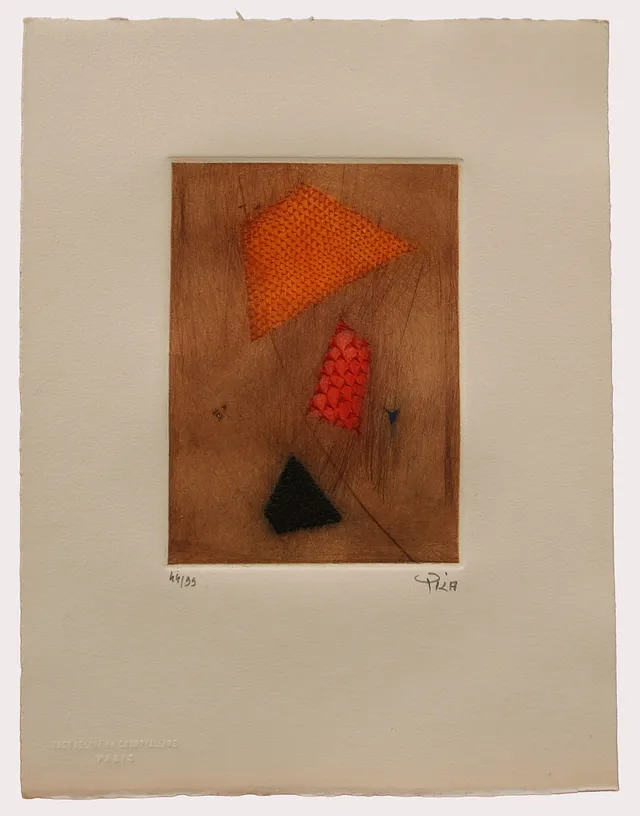 ARTHUR LUIZ PIZA. Färgetsning, geometrisk orange/röd komposition, numrerad 45/99 signerad.