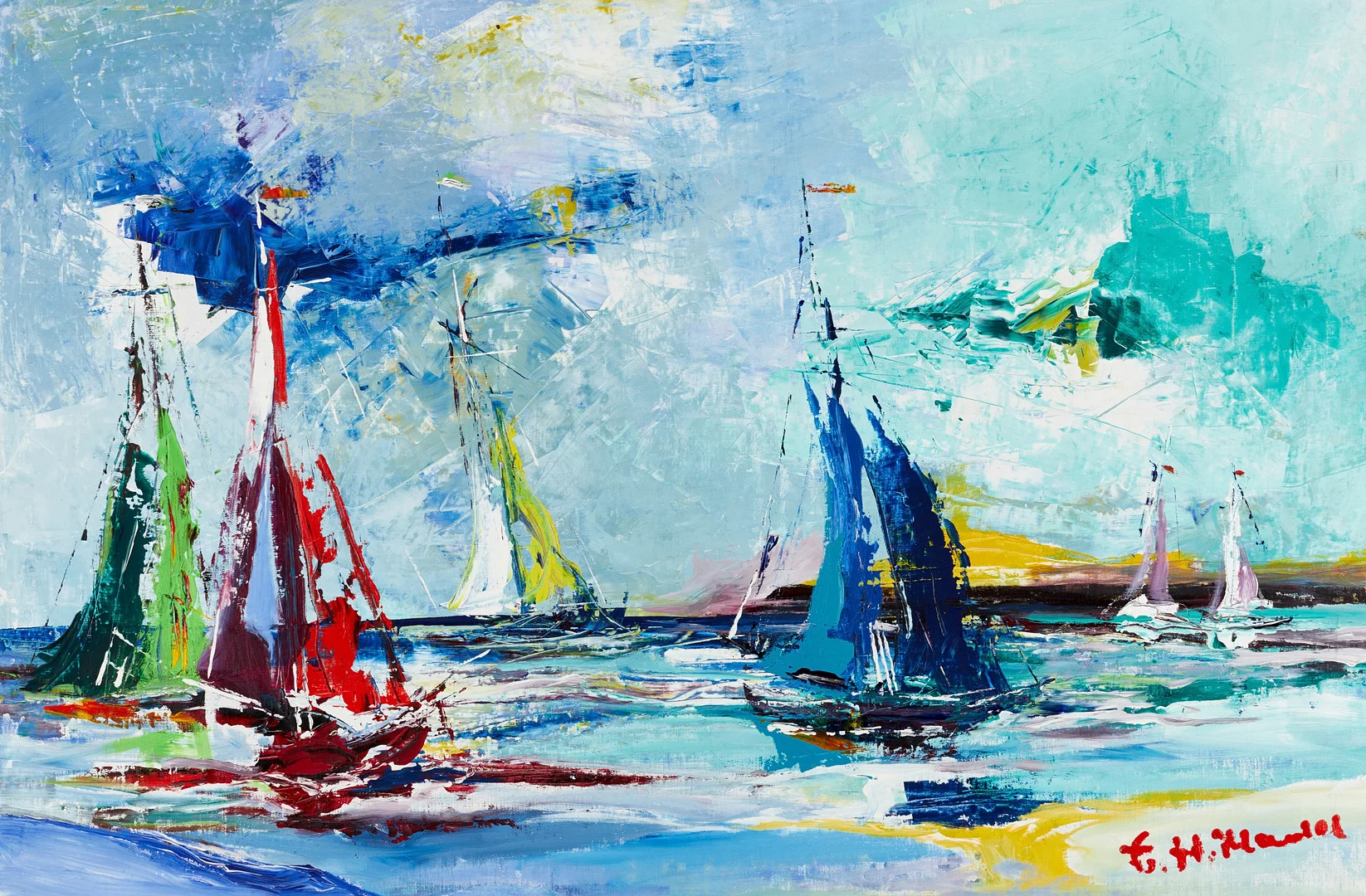 HELMUT MANTEL (Tyskland/Sverige ,1925-1979) Segelregatta, olja på duk, signerad. — Paintings — Crafoord Auktioner Stockholm