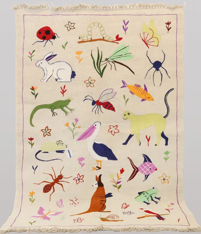 MATTA, handvävd kelim, handbroderi, ull på varp, ca. 181x115 cm.