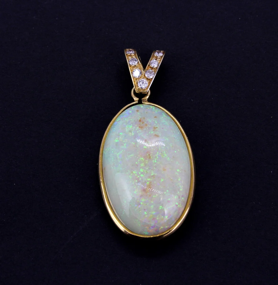 LARGE OPAL AND DIAMOND PENDANT. — Brooches & Pendants — Chalkwell Auctions
